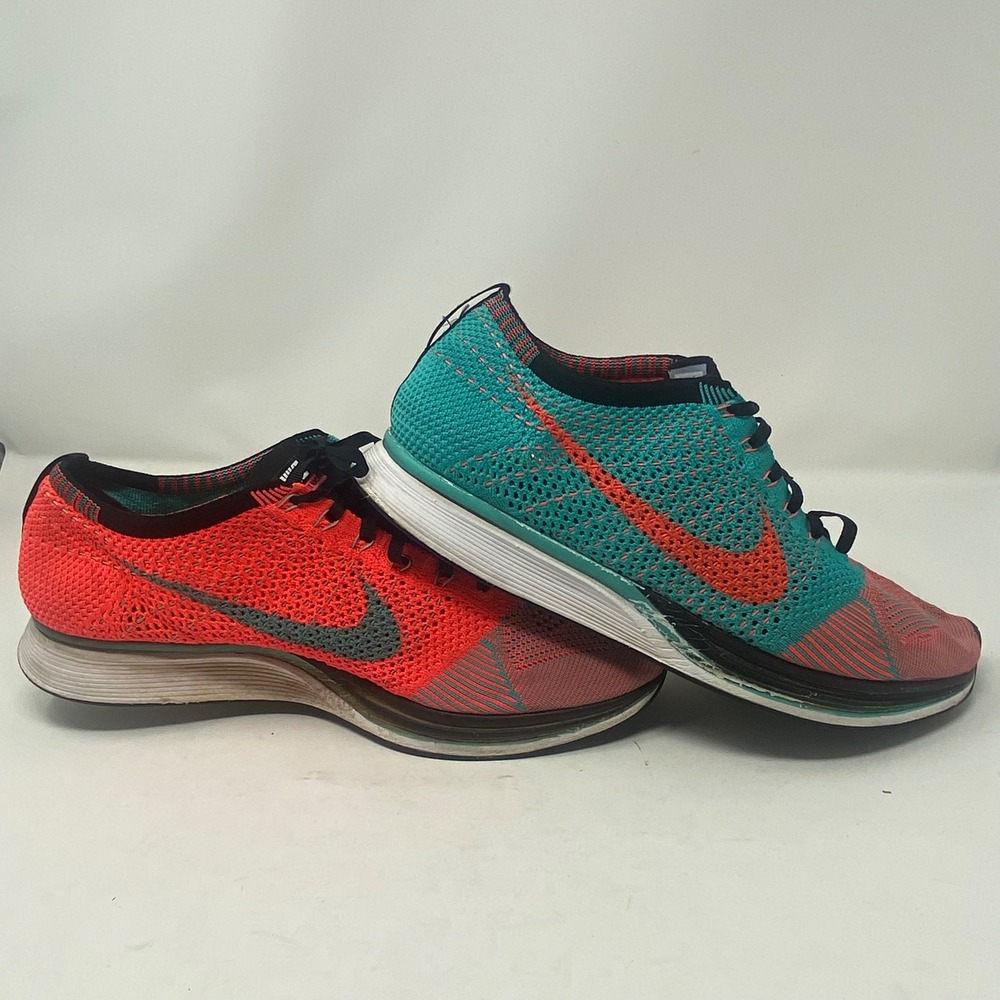Nike Flyknit Racer Hyper Crimson Neo Turquoise Running Shoes 526628-306 Mens 13